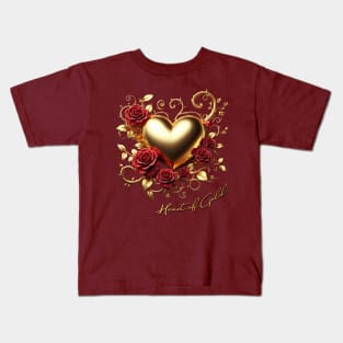 Heart of Gold With Red Roses for Valentine's Day Kids T-Shirt